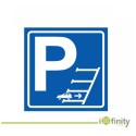 Panneau de stationnement avec voiture, shopping.
