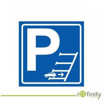 Panneau de stationnement avec voiture, shopping.