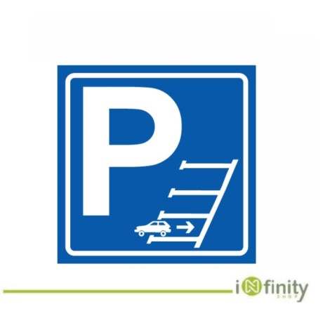 Panneau de stationnement avec voiture, shopping.